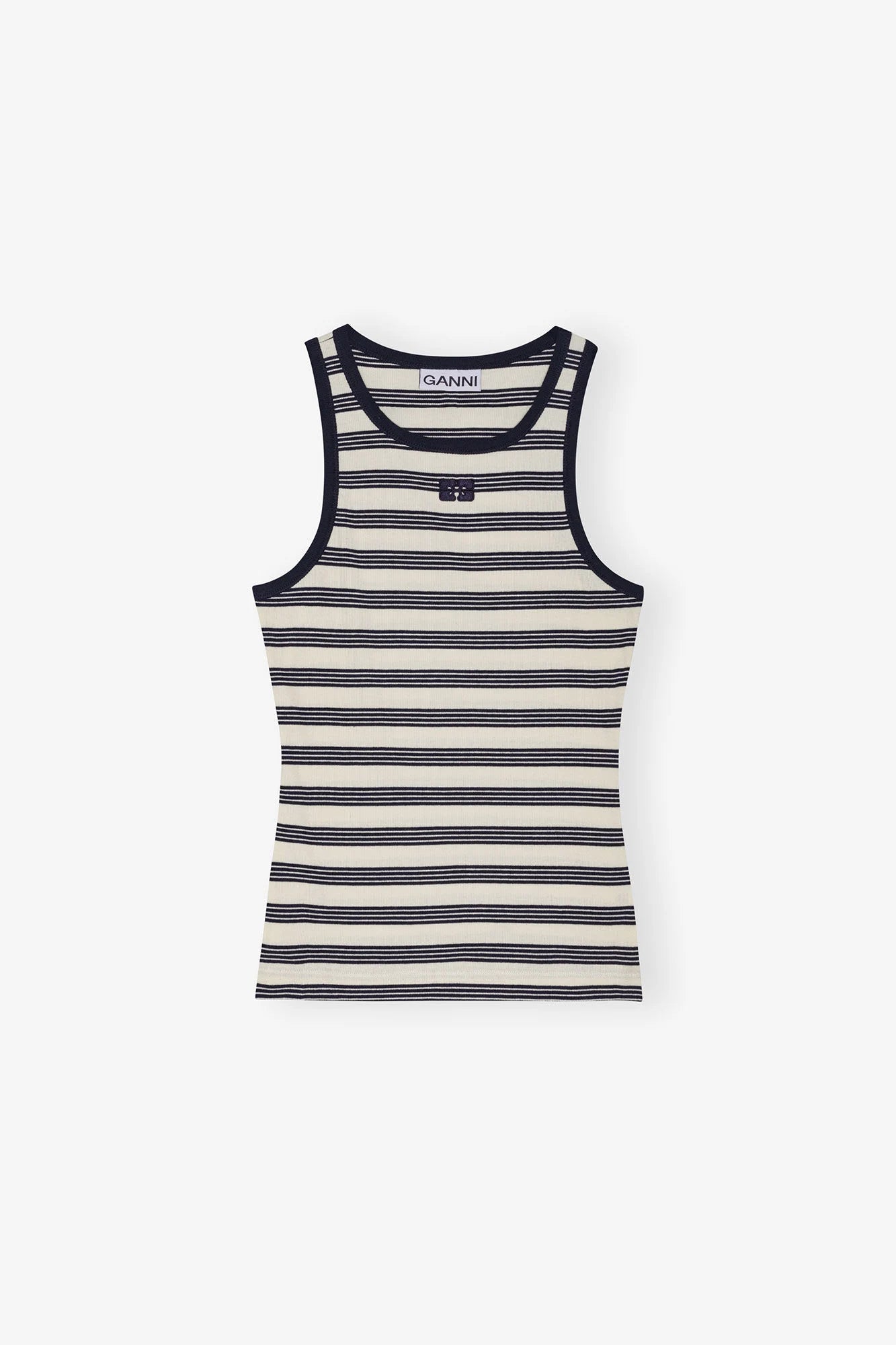 Striped Soft Cotton Rib Tank Top Tops Ganni