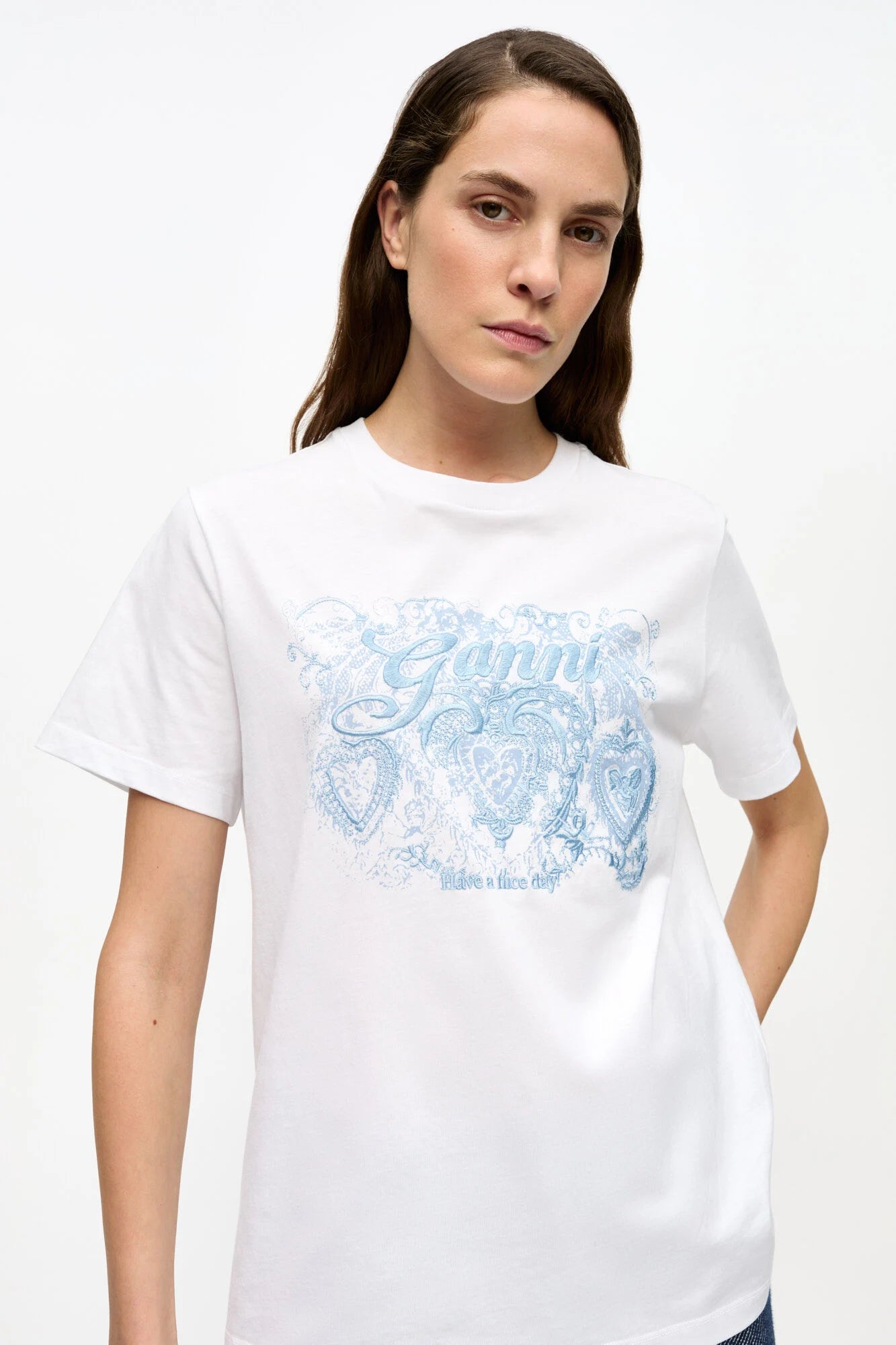 White Jersey Tattoo Lace T-shirt Tops Ganni