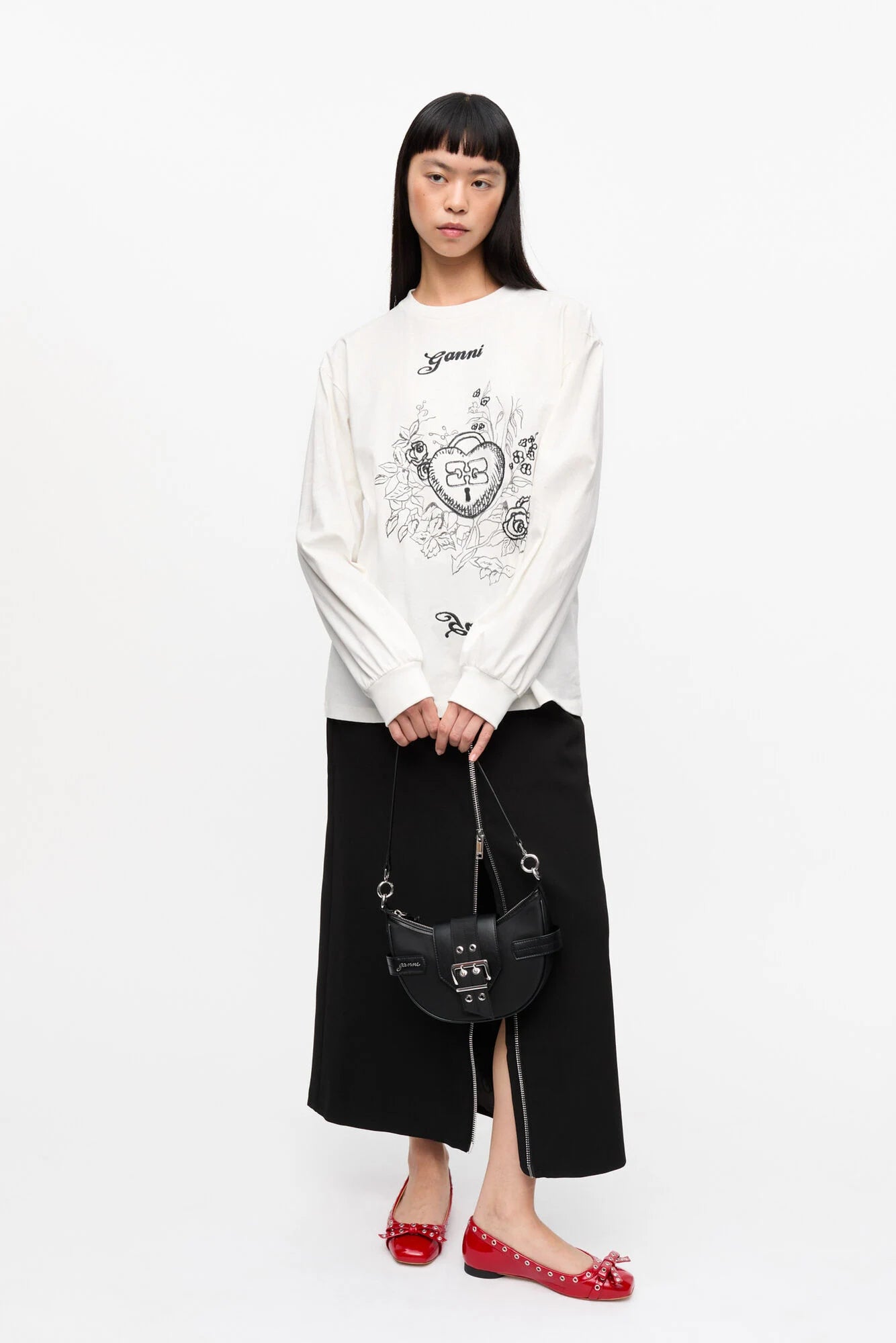 White Re-cut Heavy Long Sleeve T-shirt Tops Ganni