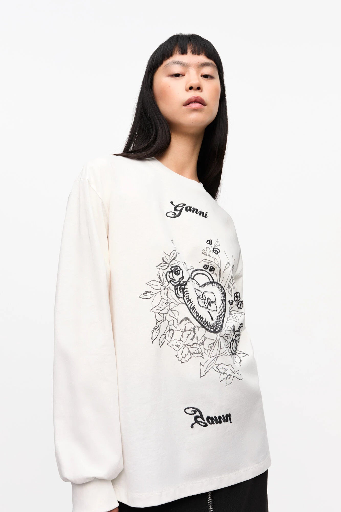 White Re-cut Heavy Long Sleeve T-shirt Tops Ganni