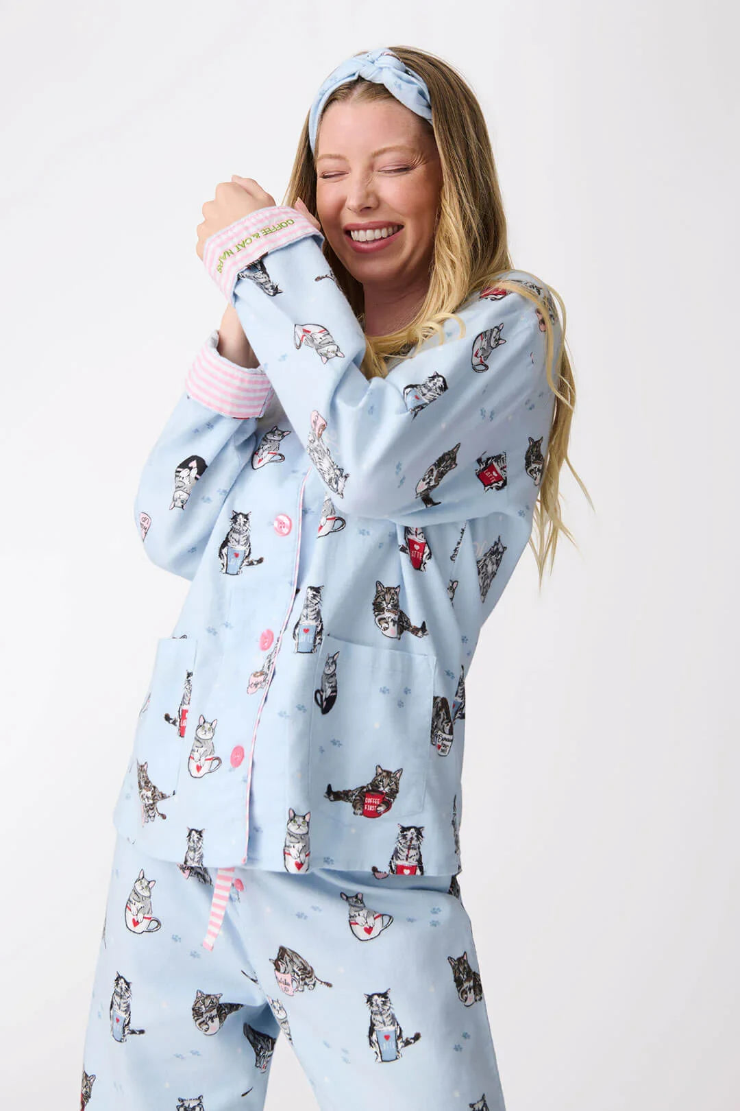 Coffee & Cat Naps Flannel PJ Set Sleepwear P.J. Salvage   