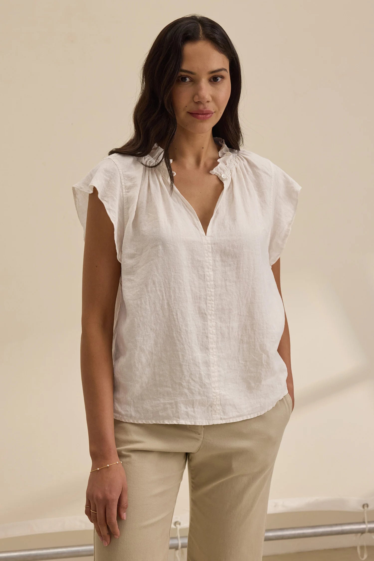 Semira Woven Linen Top Tops Velvet by Graham & Spencer